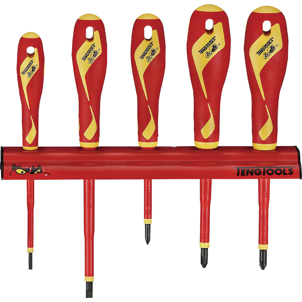 5pc 1000V VDE Screwdriver Set w/ Wall Rack